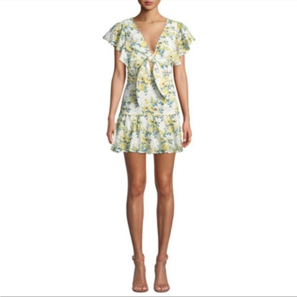 La Maison Talulah Tash Gardenia-Print Ruffle Mini Dress White, Yellow M